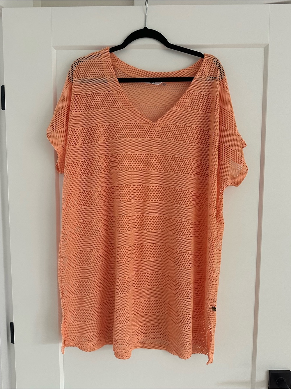 La Vie En Rose Peach Open-Knit V-Neck Swim Coverup